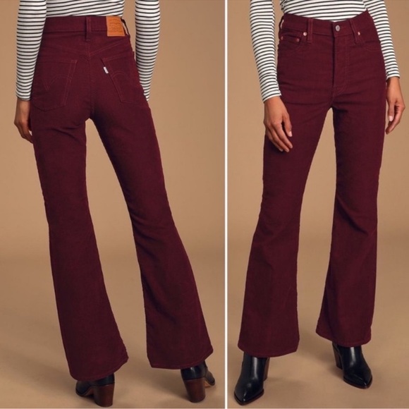 Levi's Denim - Levi’s Ribcage Flare Corduroy Button Fly Jeans Size 27 Burgundy